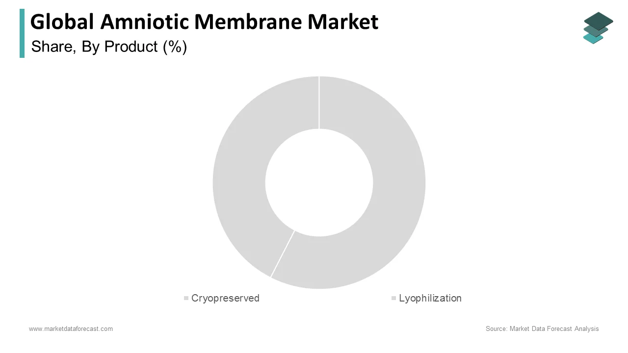 The cryopreservation segment is projected to dominate the amniotic membrane market by 2033.