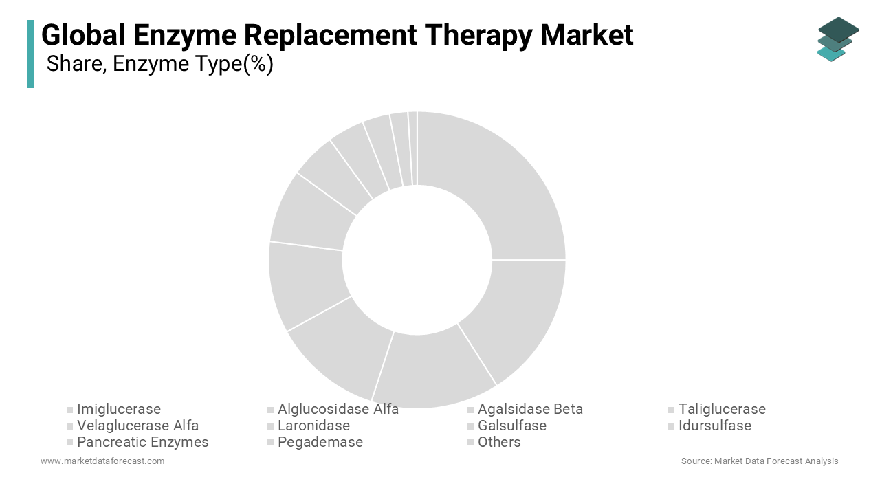 The imiglucerase segment had the largest share of the global market in 2025