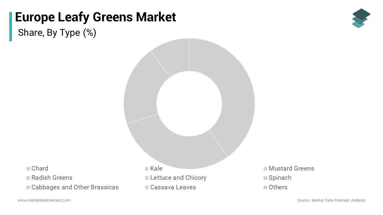 As per Market Data Forecast, The lettuce and chicory segment was the largest by accounting for 38.2% of the Europe leafy greens market over the forecast period
