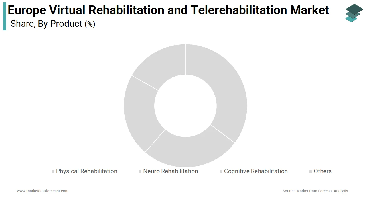 Physical rehabilitation led the Europe virtual rehabilitation and telerehabilitation market in 2025.