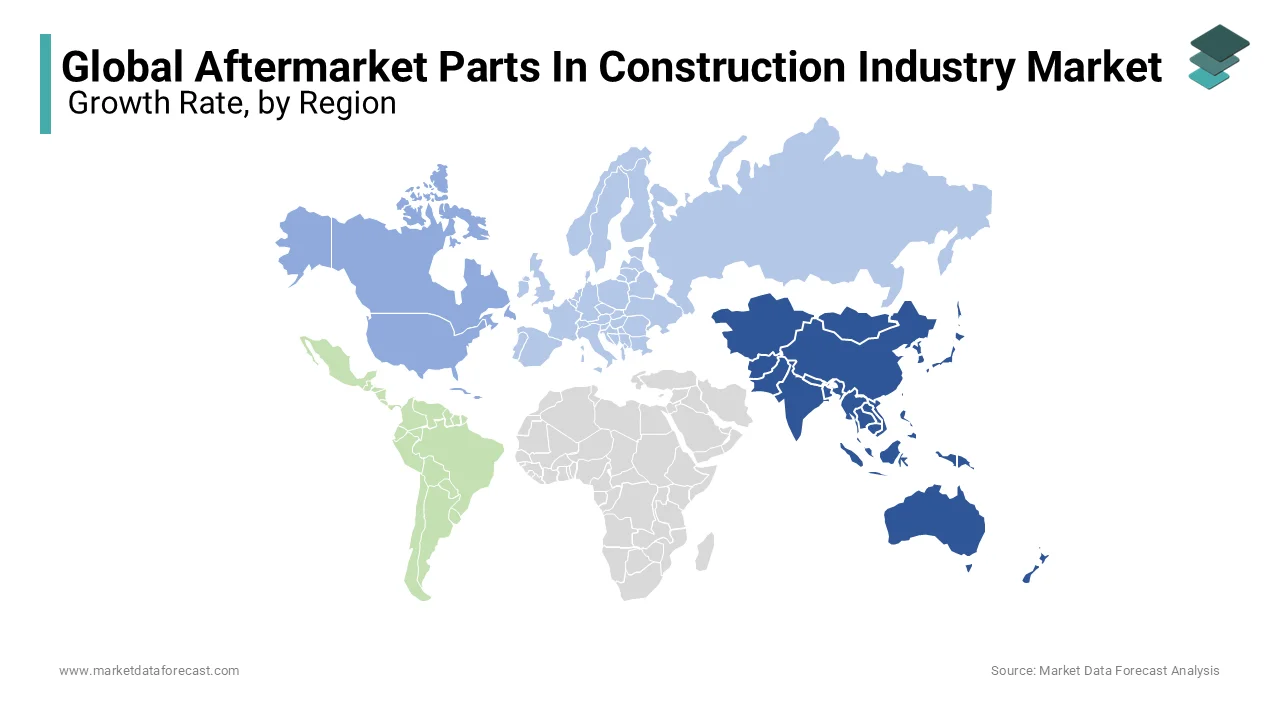 The Asia Pacific region was dominating the global aftermarket parts in construction industry market in 2023 and is likely continue to lead