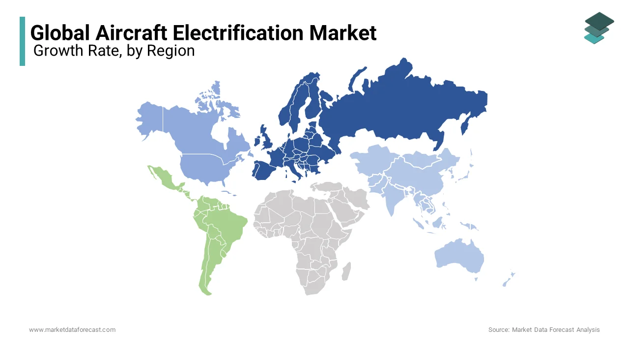 Germany held the largest market share in Europe, contributing over 25% of total aircraft electrification activity.