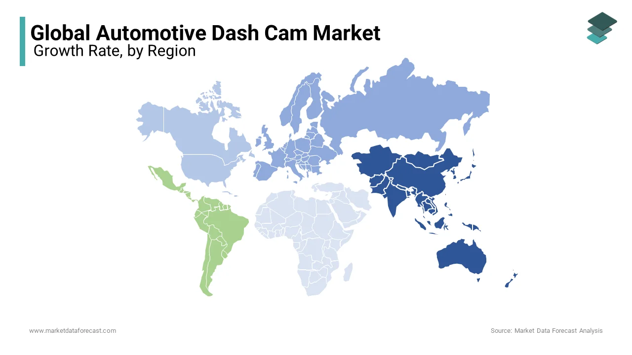 Asia Pacific was the top performer of the global automotive dash cam market with 42.2% of share in 2024
