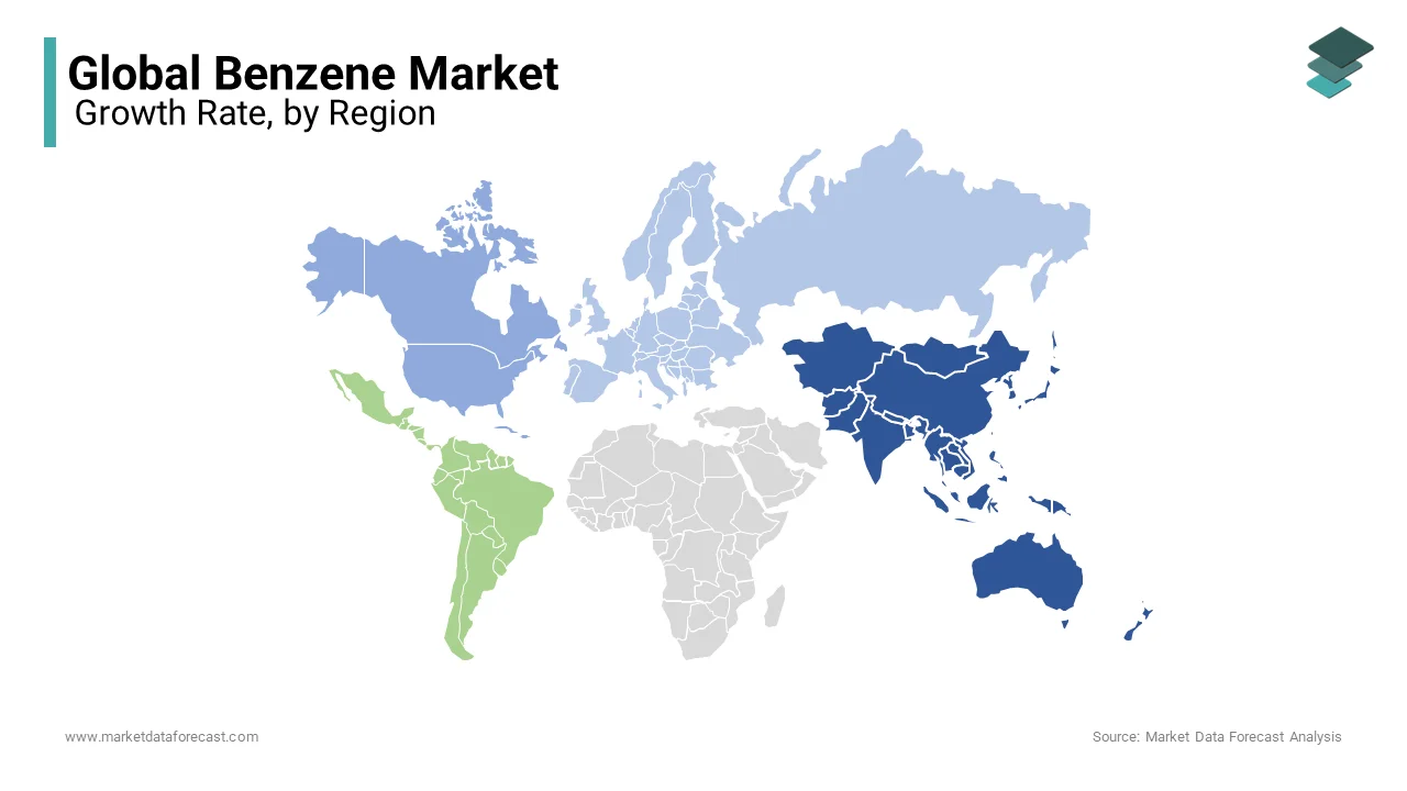 Asia-Pacific was the top performer in the global benzene market in 2024 and accounted for 58.1% of the global market share in 2024.