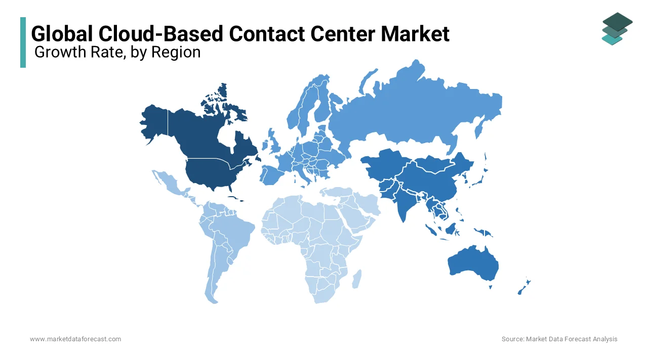 The North American cloud-based contact center region held a 38% share of the global market in 2024.