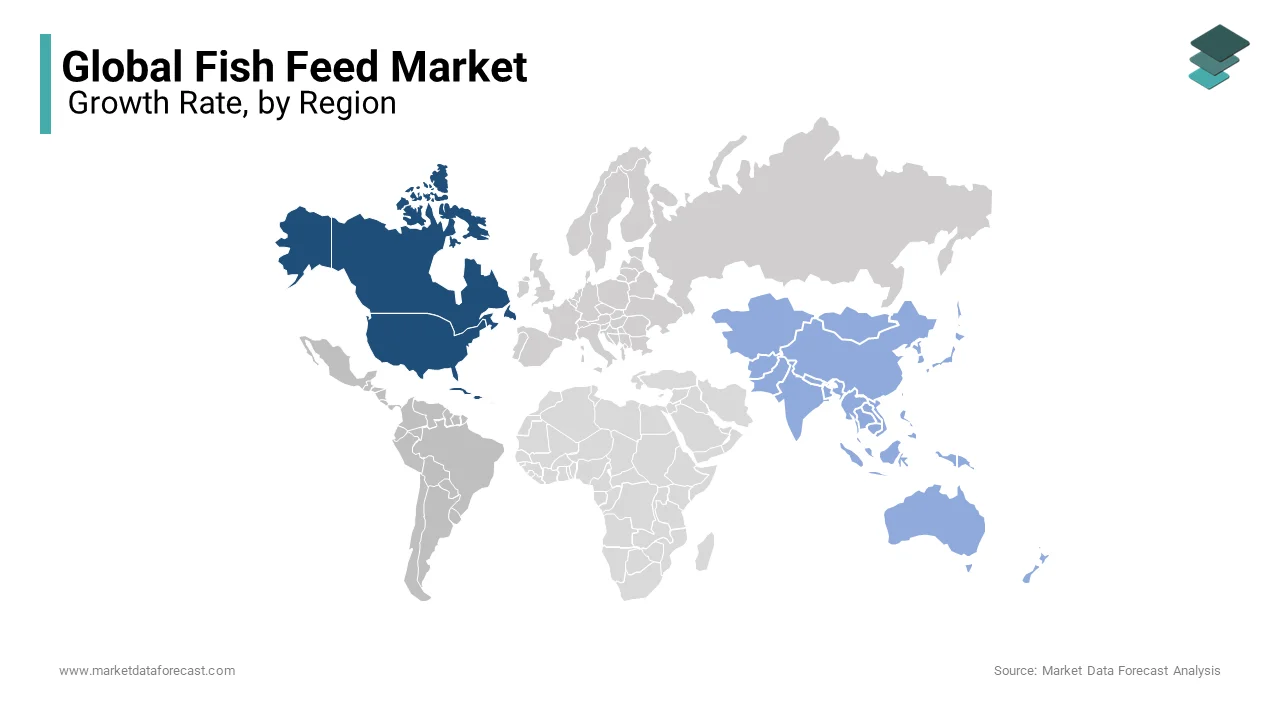 North America is predicted to hold the dominant portion of the global fish feed market during the forecast period. 