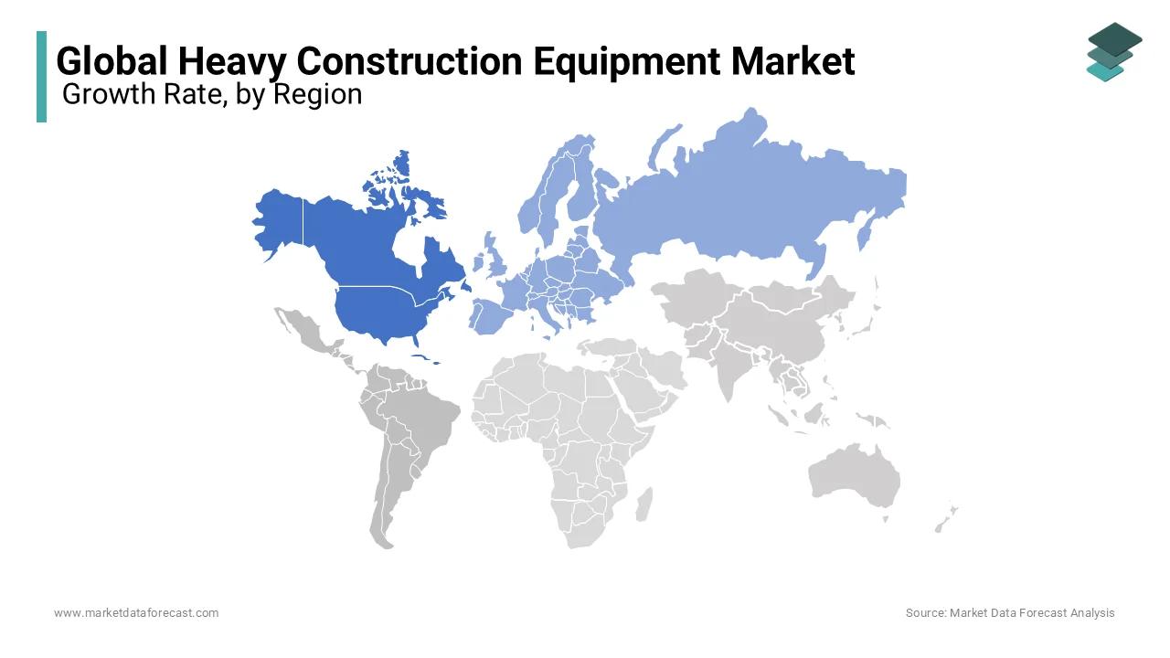 North America is projected to hold a market share of 22.5% of the global heavy construction equipment market