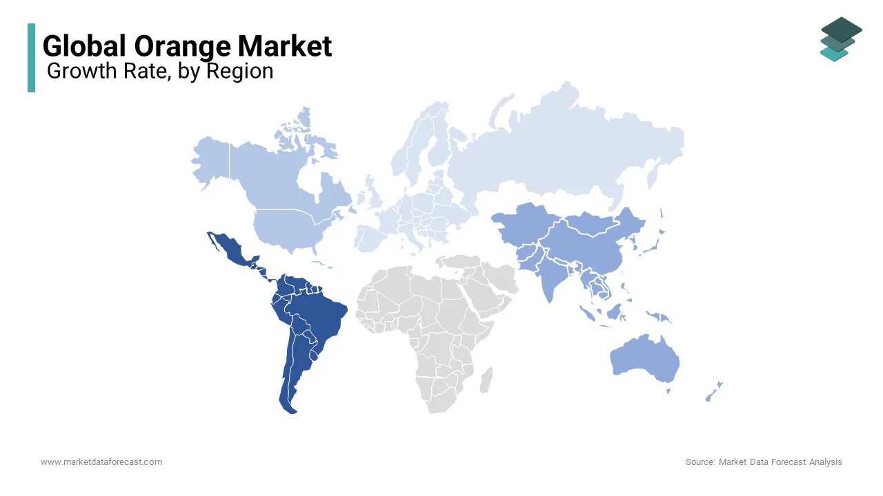 Latin America led the market and held a 39.3% share of the global orange market in 2024