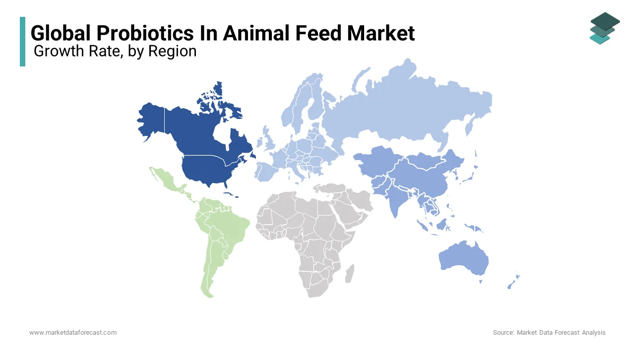 North America accounted for the largest market share of global probiotics in the animal feed market