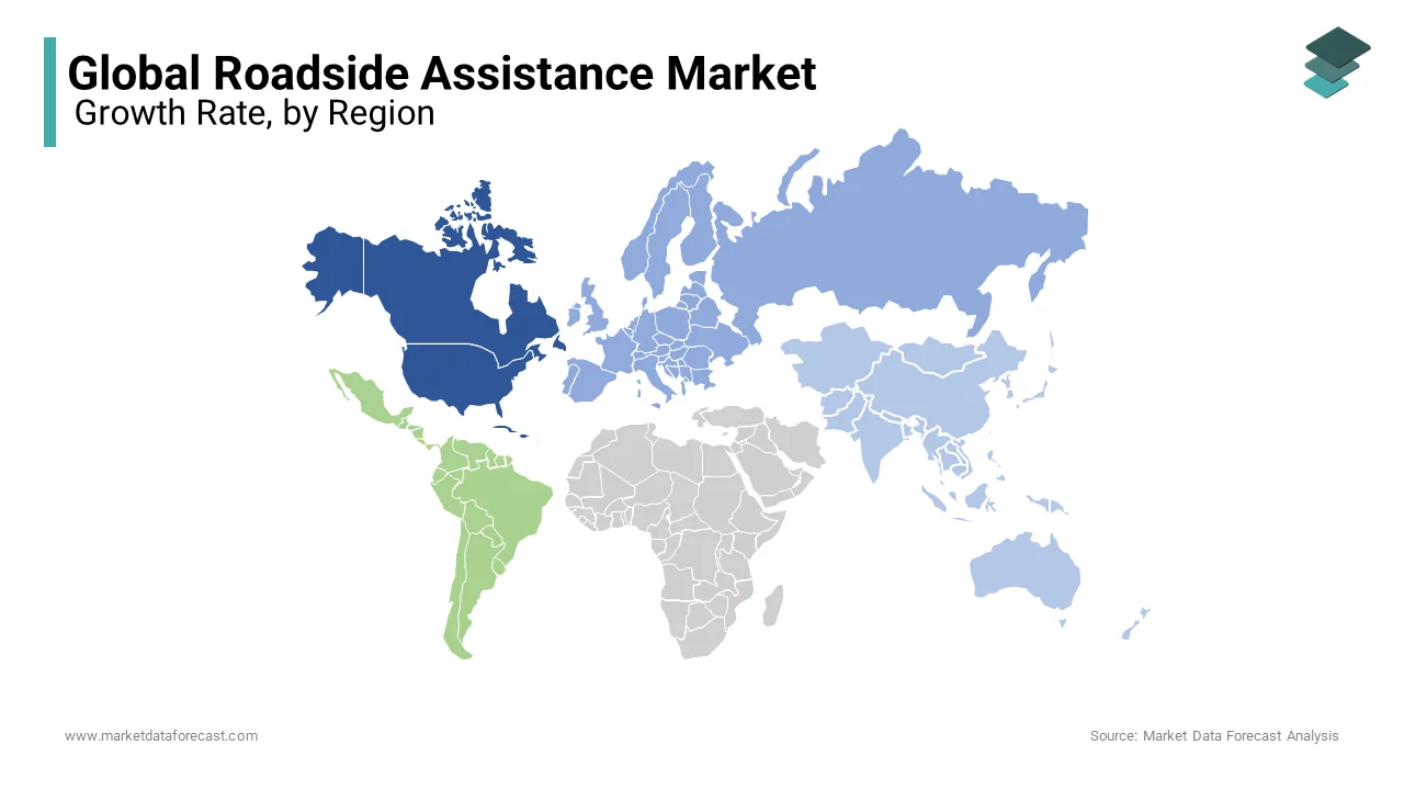 North America maintains its position as the leading regional market for roadside assistance market by 41%