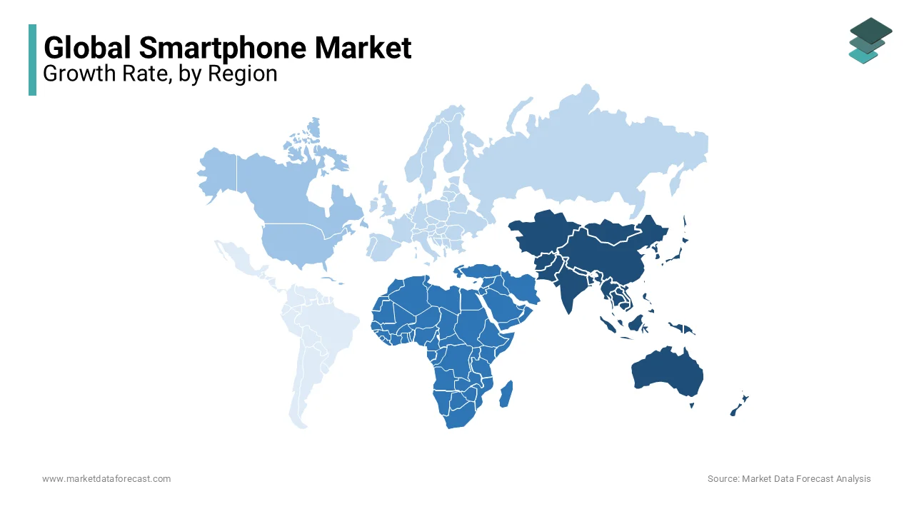 The Asia Pacific region held the largest share of the global smartphone market in 2024.