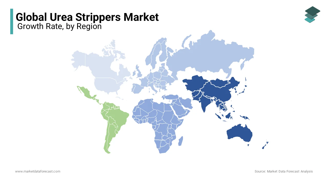Asia Pacific commands the lead position in the global urea strippers market by accounting for a 45.2% of total demand in 2024.