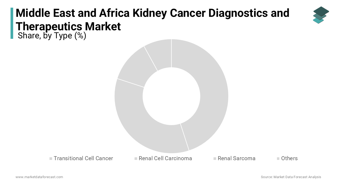The renal cell carcinoma segment was the largest in the Middle East and Africa kidney cancer diagnostics and therapeutics market