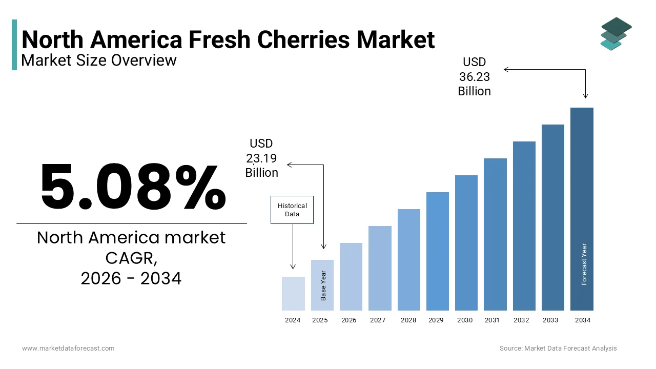 Market Data Forecast projects North America fresh cherries market to reach USD 36.23 Bn by 2034.