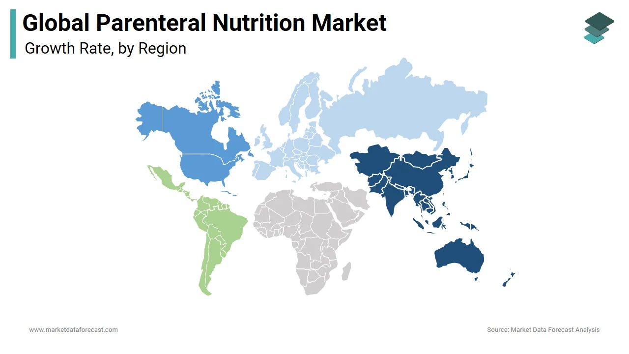 The North America region held a notable share of the parenteral nutrition market in 2024.