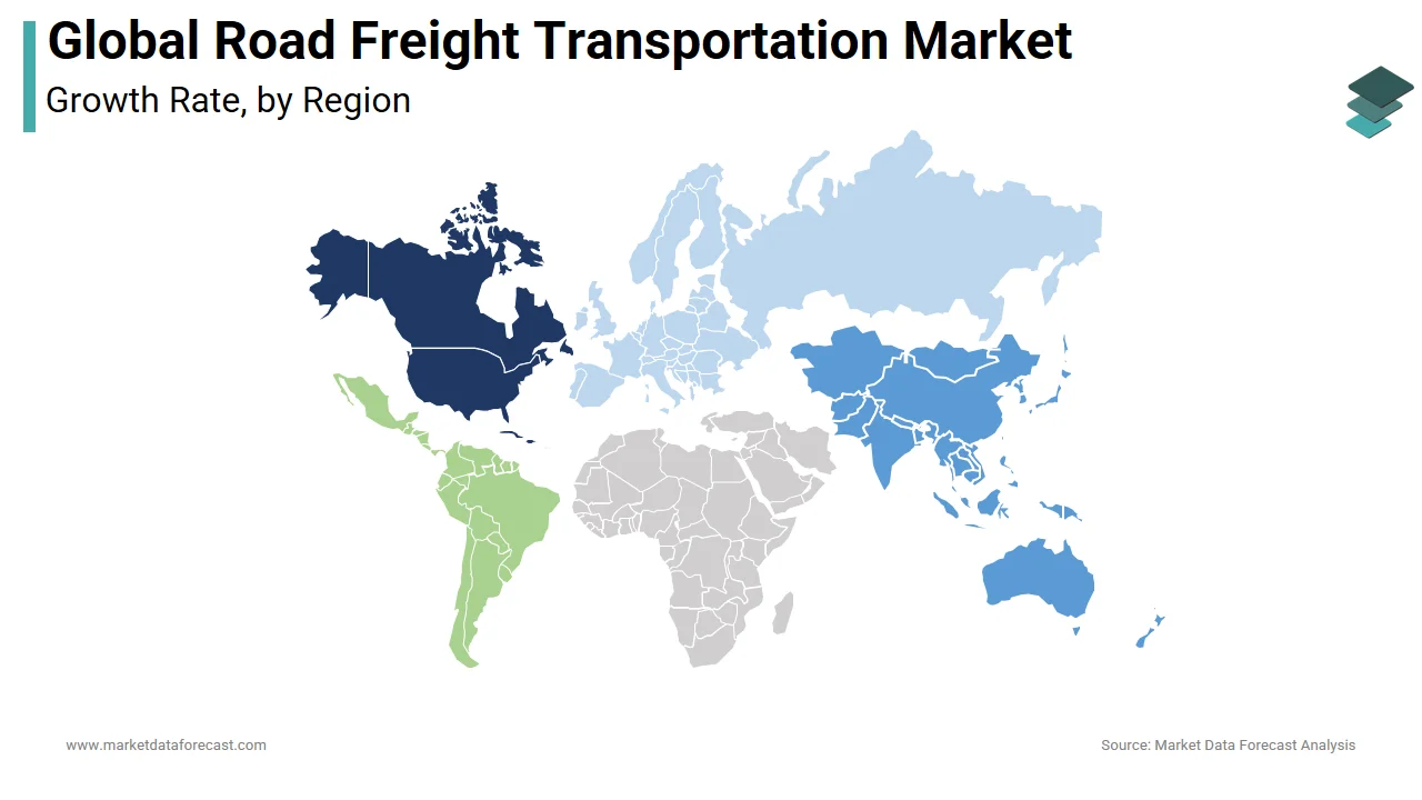 The Asia Pacific region had the highest share of the global road freight transport market in 2024