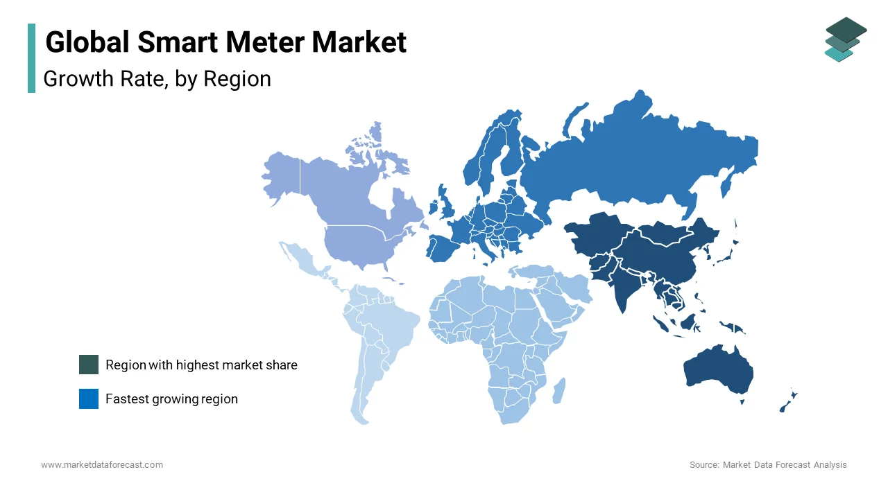 In 2024, the Asia-Pacific region holds the largest share of 55.6% and is the fastest-growing smart meters market .