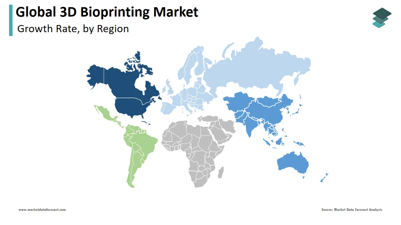 North America had the highest share of the global 3D bioprinting market in 2024.
